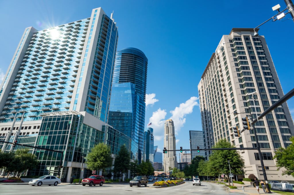 view of high-rise buildings in uptown area of buckhead, atlanta