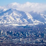 aerial view of salt lake city with mountains