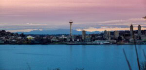 Seattle, WA, panoramic view at sunset