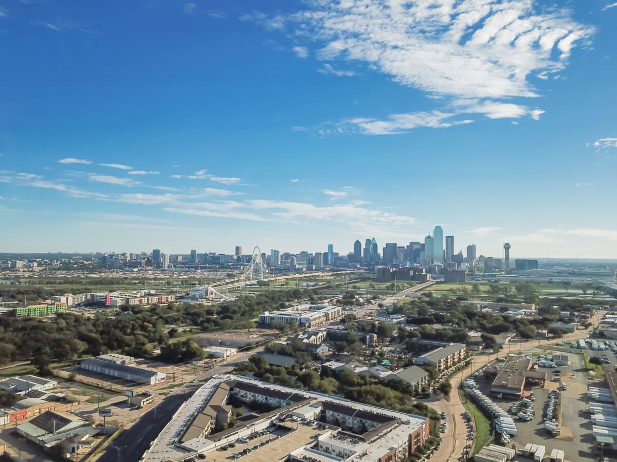 Aerial,View,Dallas,Downtown,Skylines,From,Trinity,Groves.,Top,View