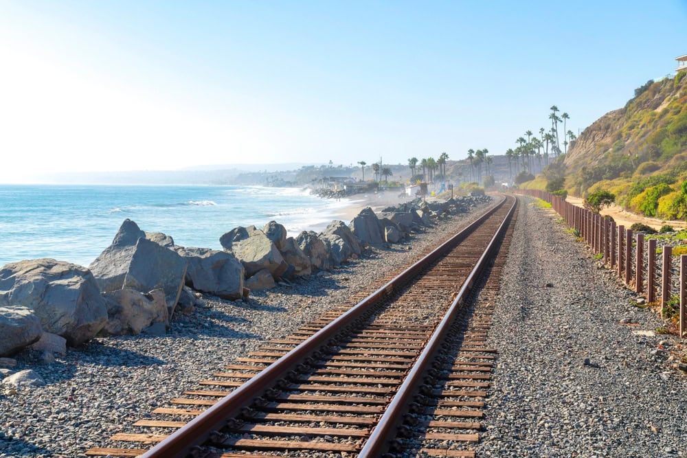 train track and beach in view of San Clemente california 