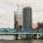 Grand Rapids Blue bridge with buildings in the back