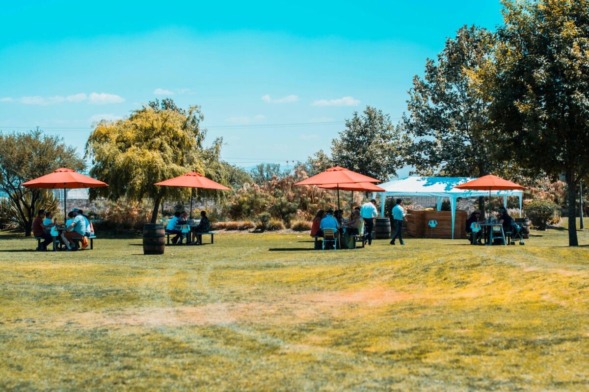 People eating outdoors