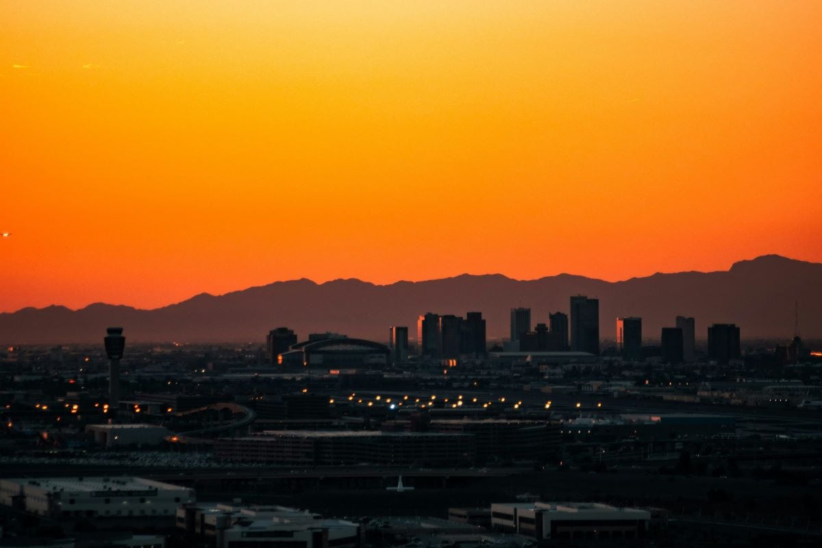 aerial view of phoenix, az at sunset