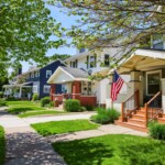 row of nicely maintained suburban houses