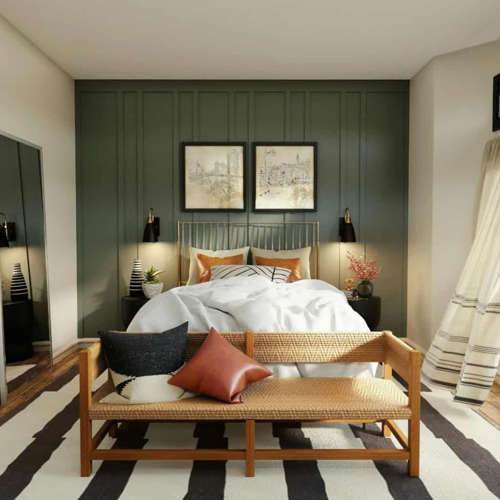 layered lighting used in a beautifully designed bedroom