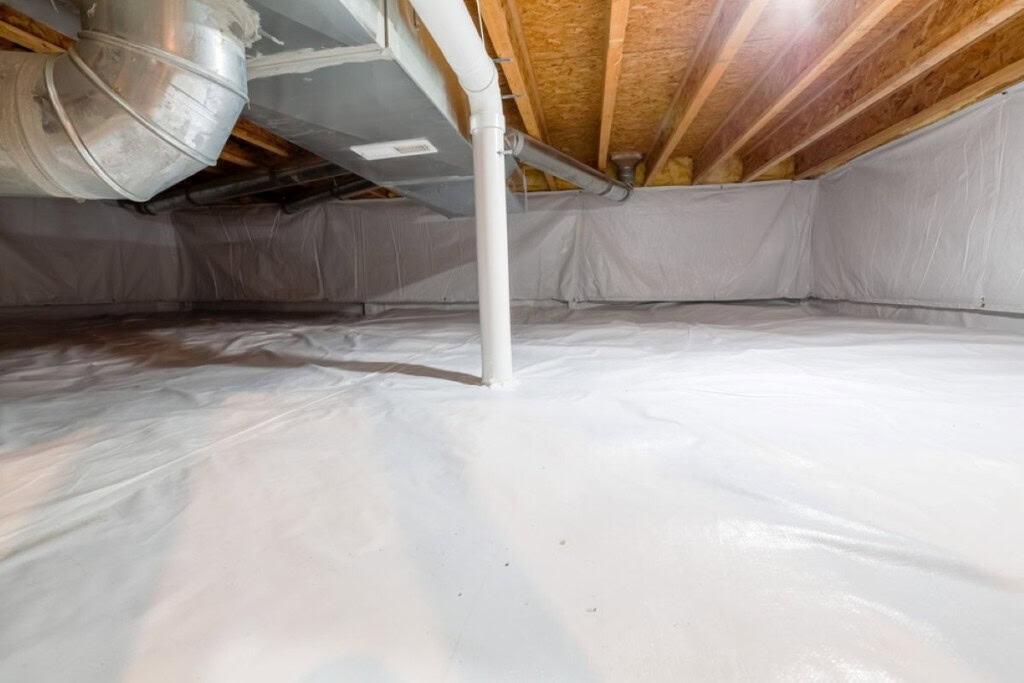 A radon mitigation system in a crawl space