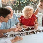 People sitting at a table looking