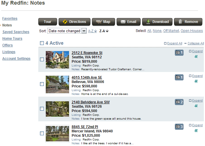 Viewing Summary of Notes and Photos on Redfin