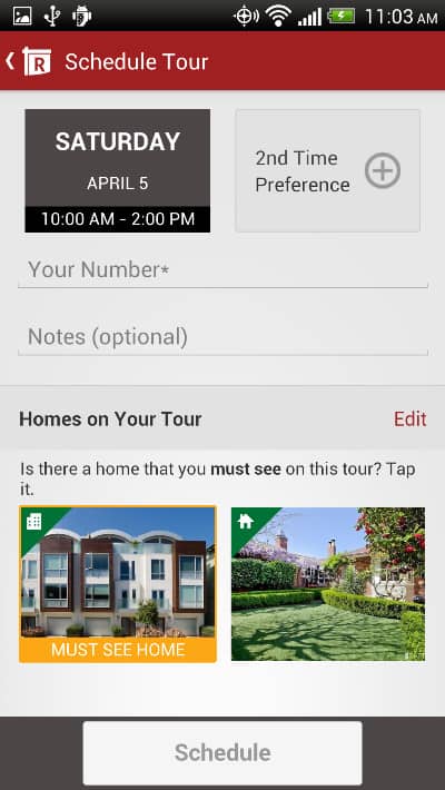 Android App Schedule Home Tour