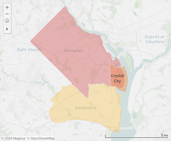 Crystal City, home to Amazon HQ2 is located in Arlington, VA and immediately adjacent to Alexandria, VA