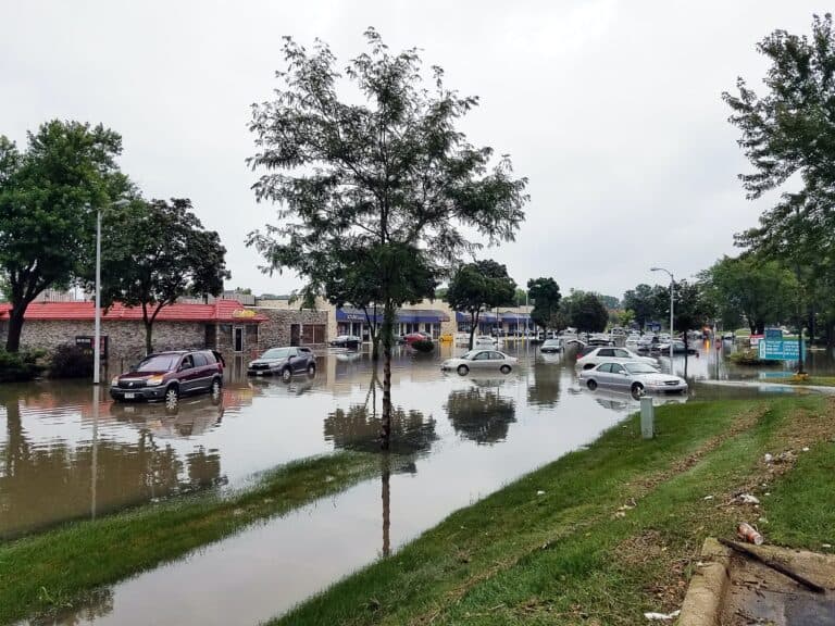 A neighborhood is flooded