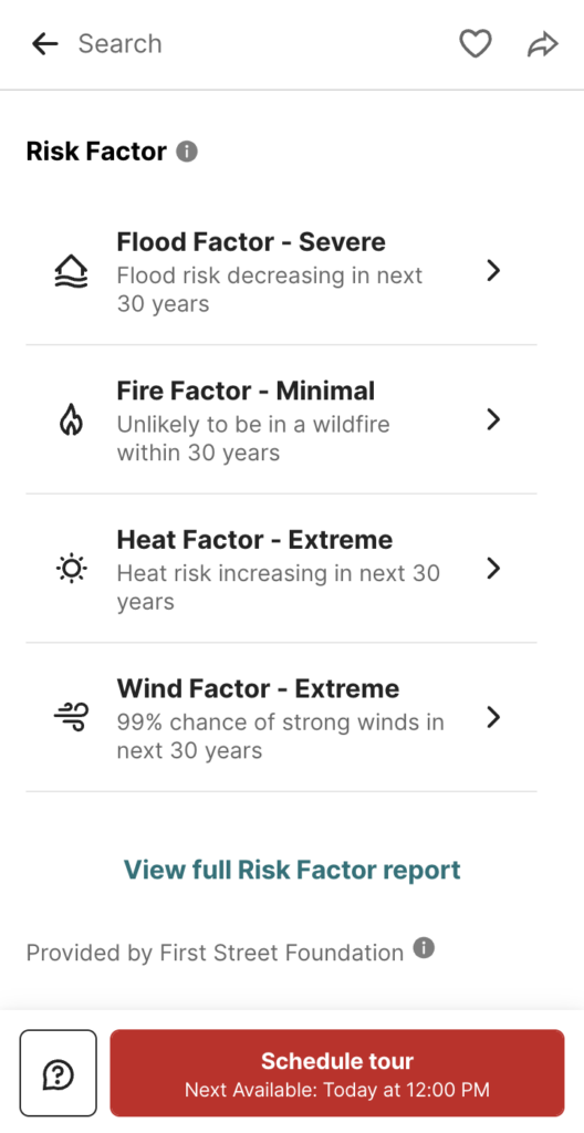 Wind risk is among the many climate risk factors that Redfin displays for U.S. homes.