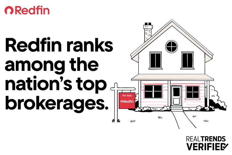 Redfin ranks among top brokerages in the country. Image of home with text.
